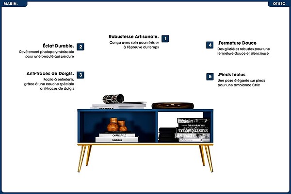 OTITEC - Table Basse - H.42 x L.90 x P.60 cm - MARIN - large