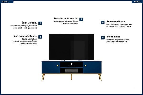 OTITEC - Meuble TV - H.54 x L.160 x P.40 cm - MARIN - large