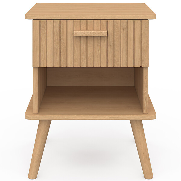 ID MARKET - Lot de 2 tables de chevet JULIETTE 1 tiroir avec niche effet lattes tasseau bois - large