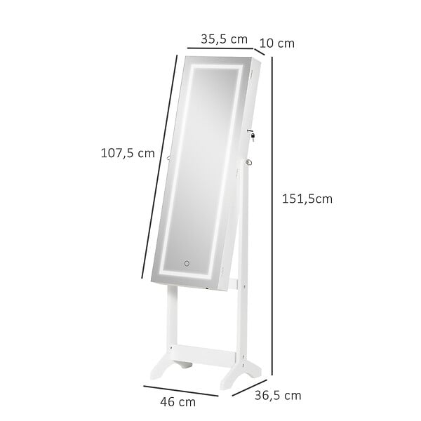 HOMCOM - Armoire à bijoux sur pied multi-rangement avec miroir LED MDF blanc - large