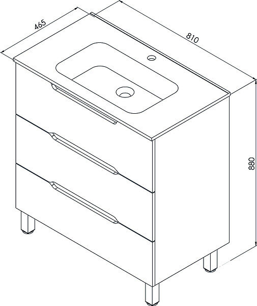 ONDEE - Meuble salle de bain à poser ALASKA -80cm - Bois - 3 Tiroirs - large