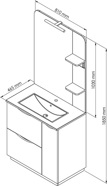 ONDEE - Meuble de salle de bain à poser PALERMO - 80cm - Blanc - laqué - Livré en kit - large