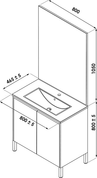 ONDEE - Meuble Salle de Bain BELIS - A poser - Miroir Affleurant - 80cm - Finition Bois - large