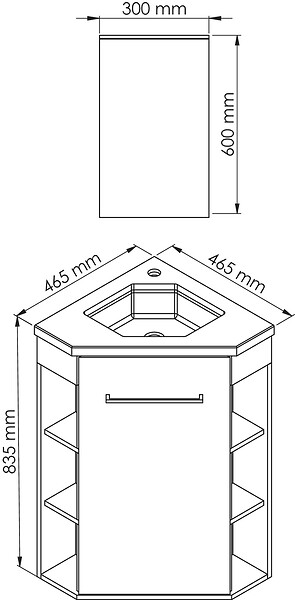 ONDEE - Meuble lave-mains à poser NOVA - version angle - Blanc - mélaminé - miroir - large