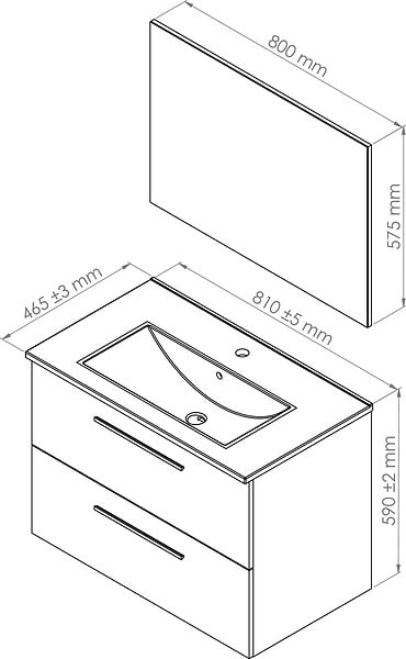 ONDEE - Meuble de salle de bain à poser ARUBA - 80cm - Ciment - Mélaminé - Livré en kit - large