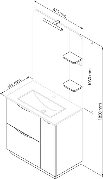 ONDEE - Meuble de salle de bain à poser PALERMO - 80cm - Bois - mélaminé - Livré en kit - large