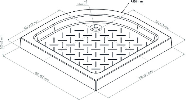 ONDEE - Receveur de douche CERA 2 - 90 x 90 cm - Quart de cercle - large