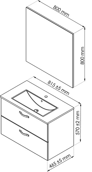 ONDEE - 2 Façades de tiroir MIXY - pour meuble de salle de bain - 80cm - Blanc - Laqué - large