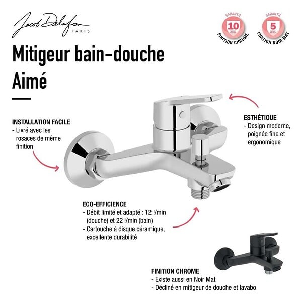 JACOB DELAFON - Mitigeur bain-douche Aimé noir - large
