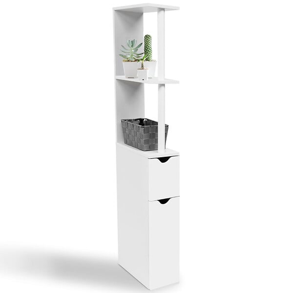 ID MARKET - Meuble WC étagère WILLY bois 2 portes blanc - large