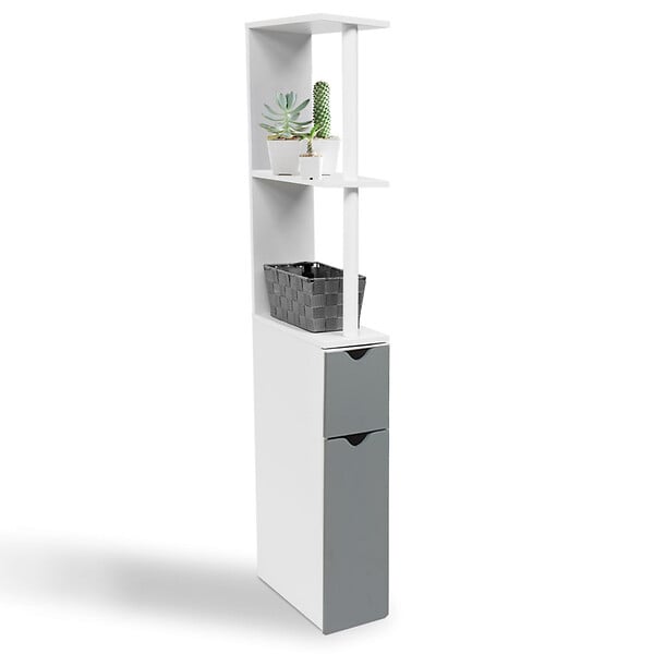 ID MARKET - Meuble WC étagère WILLY bois 2 portes blanc et gris - large