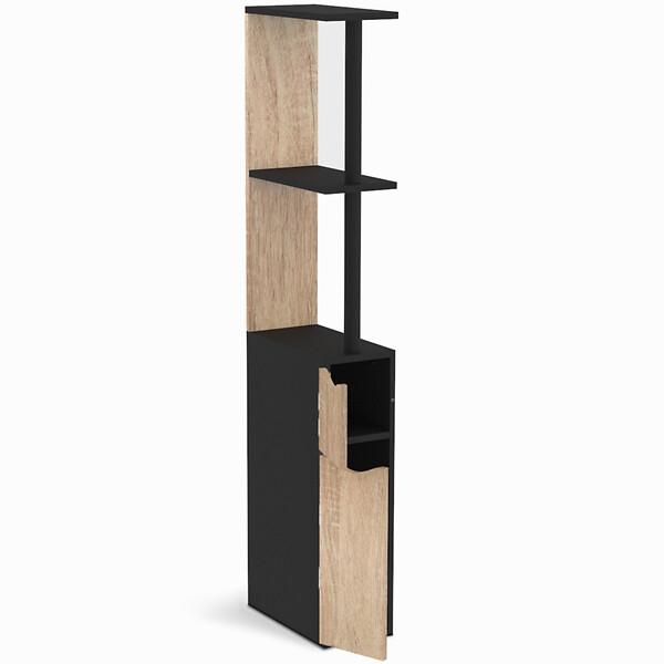 ID MARKET - Meuble WC étagère WILLY bois 2 portes noir et hêtre - large