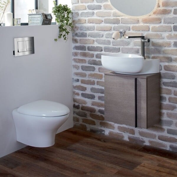 JACOB DELAFON - Meuble WC sous vasque JACOB DELAFON, Nouvelle Vague + vasque Gris anthracite, v. gauche - large