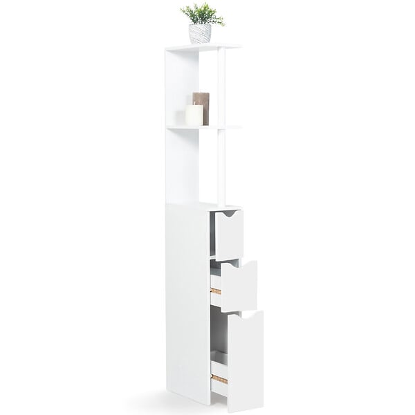 ID MARKET - Meuble WC étagère WILLY bois 3 portes blanc - large