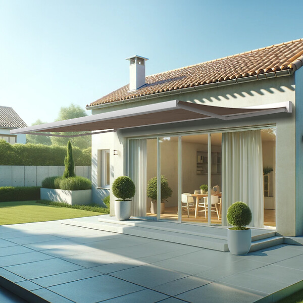 INTERSUN - Store banne coffre intégral SOA 6,00x3,50 M (Motorisé Secours à Télécommande + LED - Blanc satiné RAL9010 - Taupe 250g/m²) - large