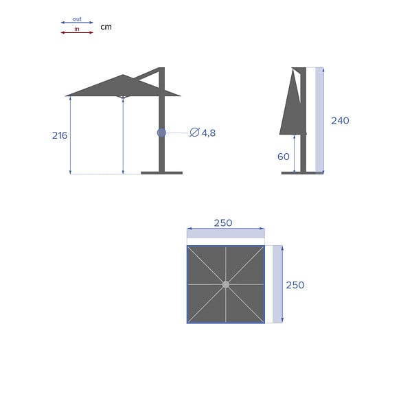 HESPERIDE - Parasol déporté carré "Manoa" taupe D2,5x2,5m en acier - large