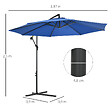 OUTSUNNY - Parasol déporté octogonal inclinable rabattable diamètre 2,97 m parasol de jardin avec pied en croix bleu - vignette