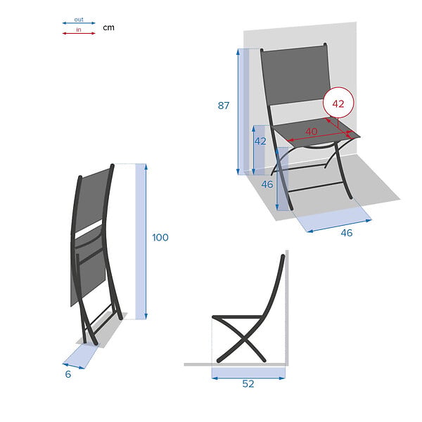 HESPERIDE - Lot de 4 chaises de jardin pliantes "Modula" lin & blanc en acier traité époxy - large