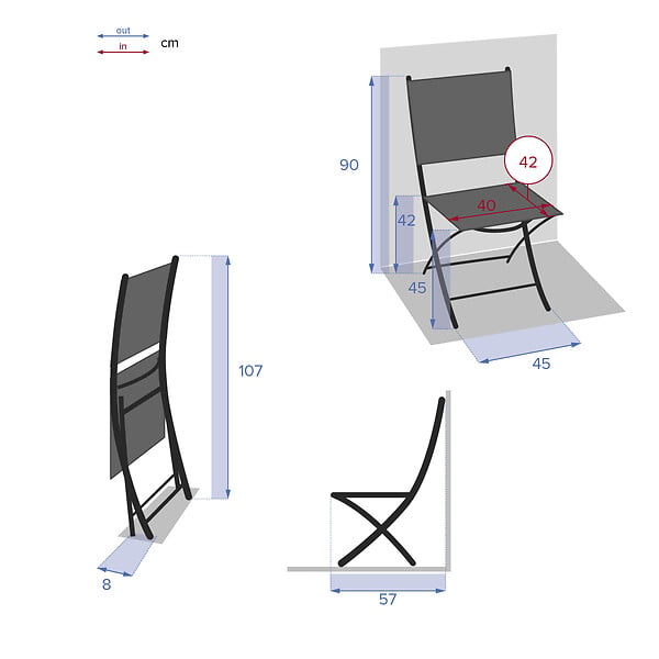 HESPERIDE - Lot de 4 chaises de jardin pliantes "Essentia" vert olive et graphite - large