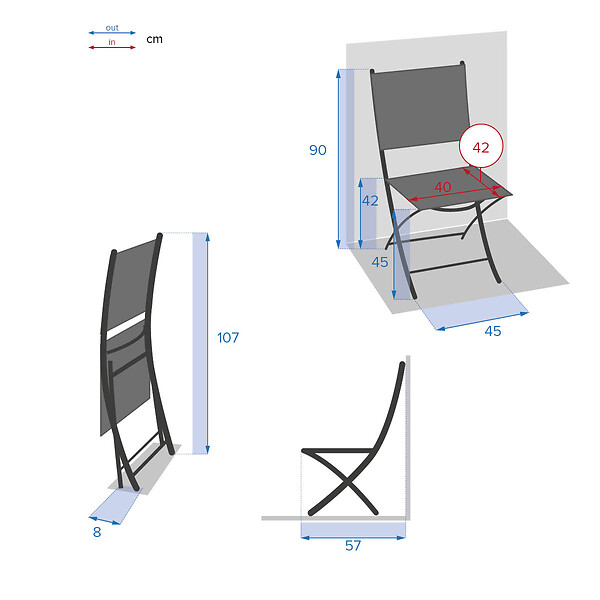 HESPERIDE - Lot de 4 chaises de jardin pliantes "Essentia" bleu canard & graphite en aluminium traité époxy - large