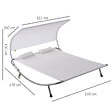 OUTSUNNY - Bain de soleil 2 places lit de jardin design contemporain toit réglable 2 roulettes 2 oreillers acier époxy polyester crème - vignette