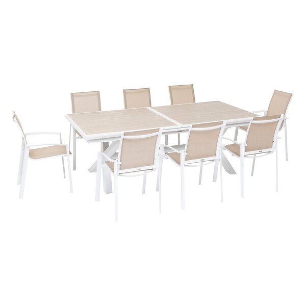 HESPERIDE - Table de jardin extensible "Axiome" en aluminium lin & blanc traité époxy 10 places - large