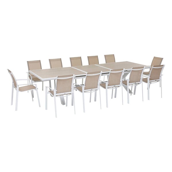 HESPERIDE - Table de jardin extensible "Axiome" en aluminium lin & argile traité époxy 12 places - large