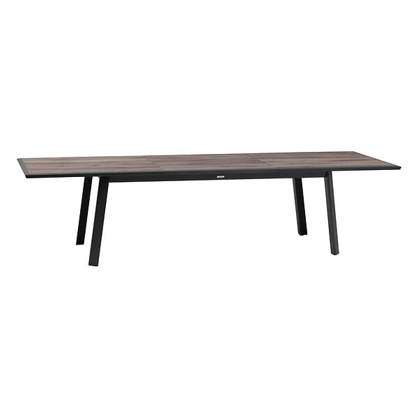 HESPERIDE - Table de jardin extensible "Pavane" graphite & pécan 12 places en aluminium traité époxy - large