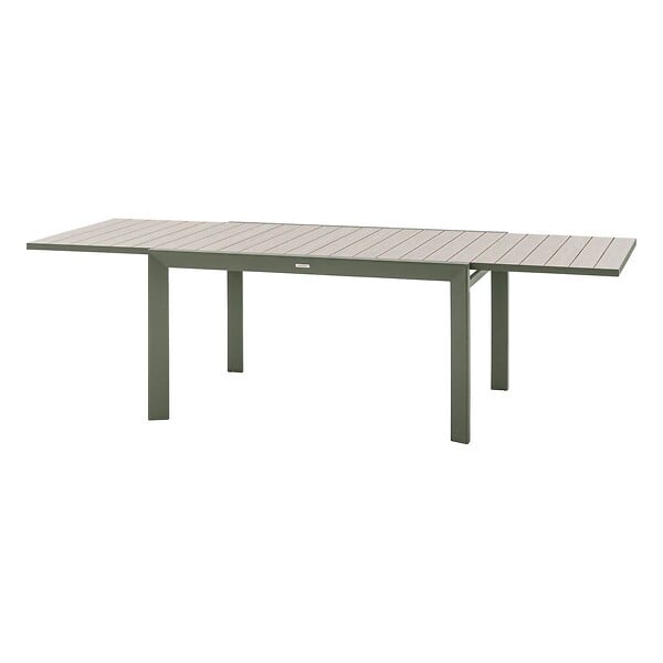 HESPERIDE - Table de jardin extensible coulissante "Évasion" effet bois lin & vert laurier 10 places lates en aluminium - large