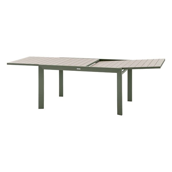 HESPERIDE - Table de jardin extensible coulissante "Évasion" effet bois lin & vert laurier 10 places lates en aluminium - large