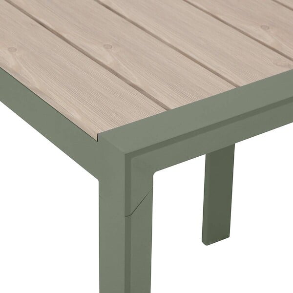 HESPERIDE - Table de jardin "Évasion" effet bois lin & vert laurier 2 places lates en aluminium - large