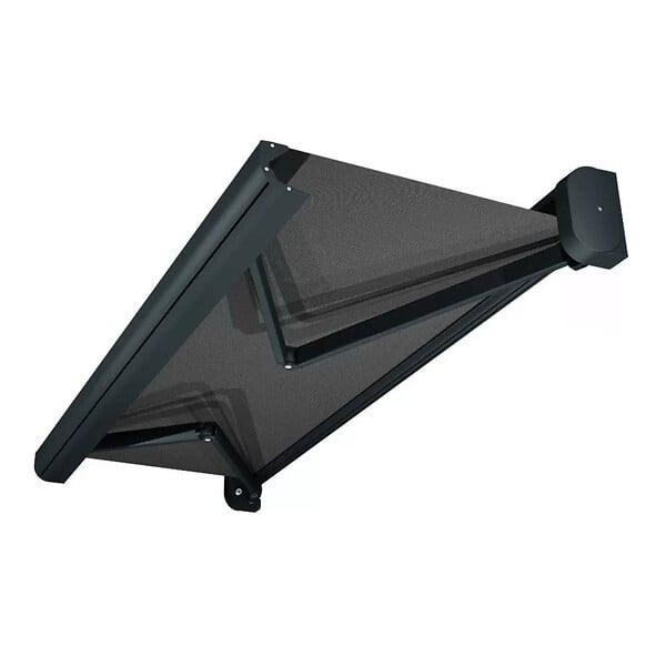 INTERSUN - Store banne coffre intégral CELESTE 5,00x3,00 M (Motorisé Secours à Télécommande + LED - Gris anthracite structuré RAL7016ST - Gris foncé 250g/m²) - large