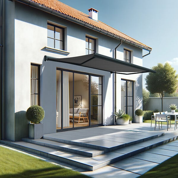 INTERSUN - Store banne coffre intégral CELESTE 5,00x3,00 M (Motorisé Secours à Télécommande + LED - Gris anthracite structuré RAL7016ST - Gris foncé 250g/m²) - large