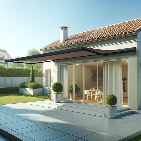 INTERSUN - Store banne coffre intégral SOA 6,00x3,50 M (Motorisé Secours à Télécommande - Gris anthracite structuré RAL7016ST - Taupe 250g/m²) - large