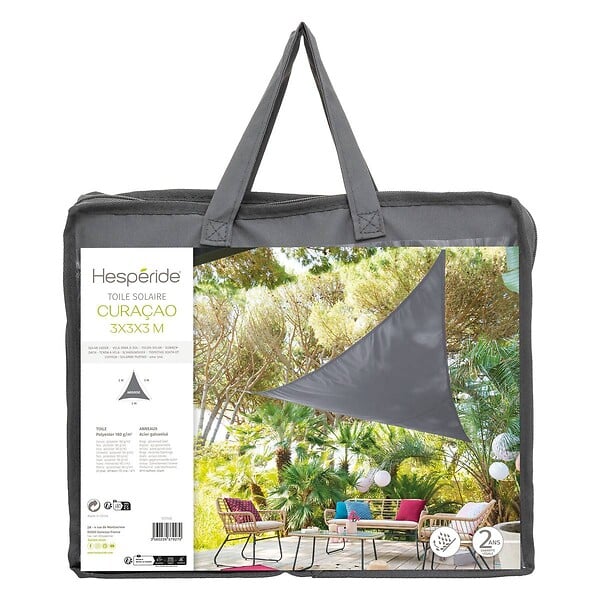 HESPERIDE - Voile d'ombrage triangulaire "Curacao" gris 3x3x3m en polyester - large