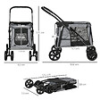 PAWHUT - Poussette pliable pour chien chat 4 roues 3 pochettes rangement coussin acier oxford gris - vignette