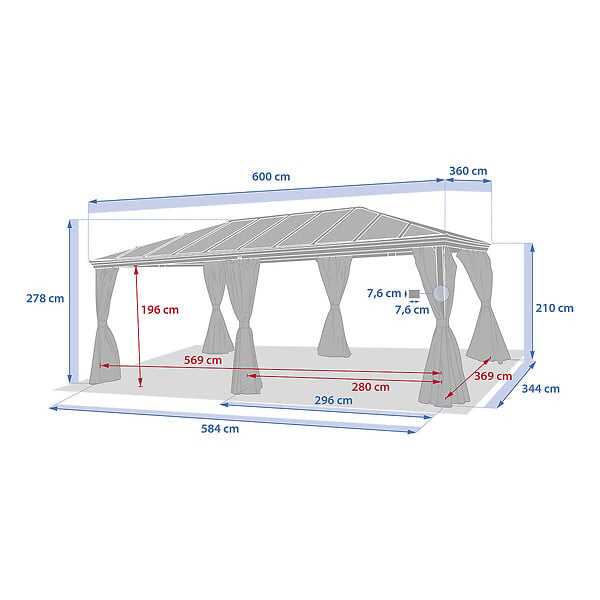 HESPERIDE - Pergola Belize en aluminium et polycarbonate 6 x 3,6 m - Hespéride - large