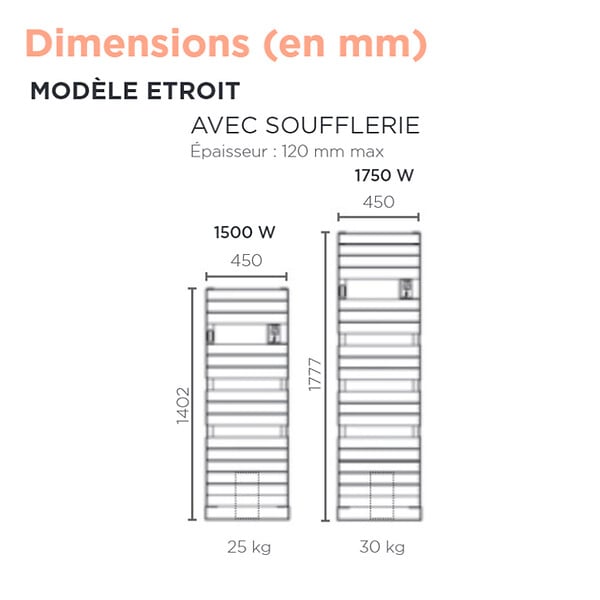 THERMOR - Radiateur sèche-serviettes électrique étroit Riviera 2 - Avec soufflerie - 500+1000W - Gris menhir - large