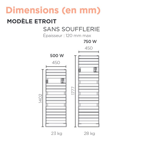 THERMOR - Radiateur sèche-serviettes électrique étroit Riviera 2 - Sans soufflerie - 500W - Blanc satin - large