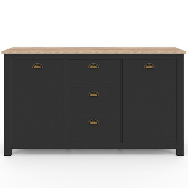 ID MARKET - Buffet 130 cm ISIS campagne 2 portes et 3 tiroirs bois et noir - large