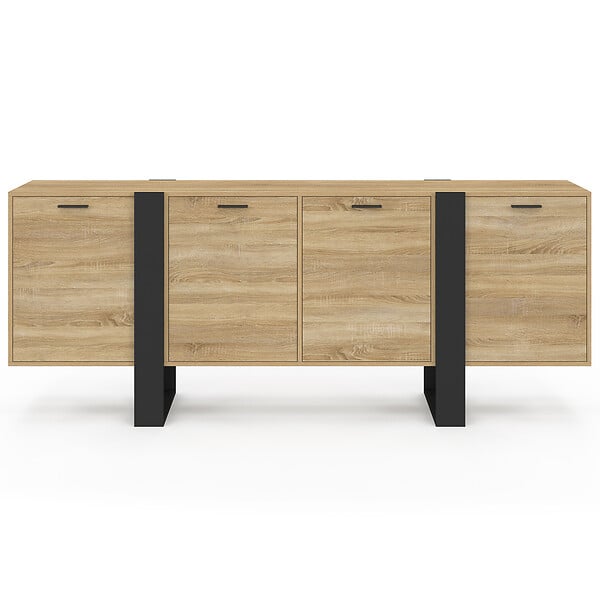 ID MARKET - Buffet enfilade 200 cm PHOENIX XXL 4 portes bois et noir - large