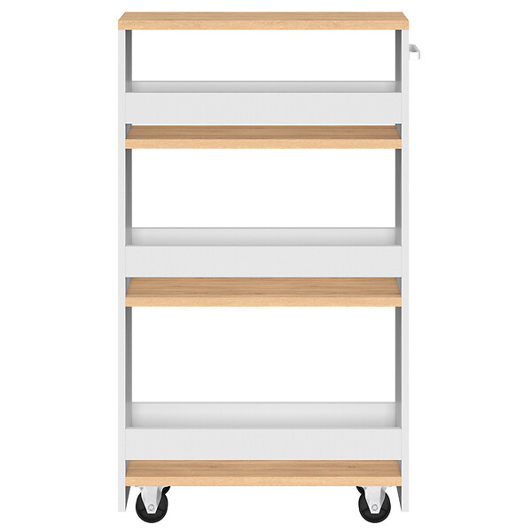 ID MARKET - Desserte de cuisine gain de place HAGA chariot de rangement à étages blanc et façon hêtre - large
