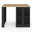 ID MARKET - Ilot central LINO 120 cm 2 personnes bois noir avec plan de travail façon hêtre et portes vitrées - vignette