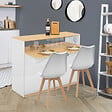 ID MARKET - Meuble de bar extensible en table à manger 2 personnes VITO blanc et plateau bois - vignette