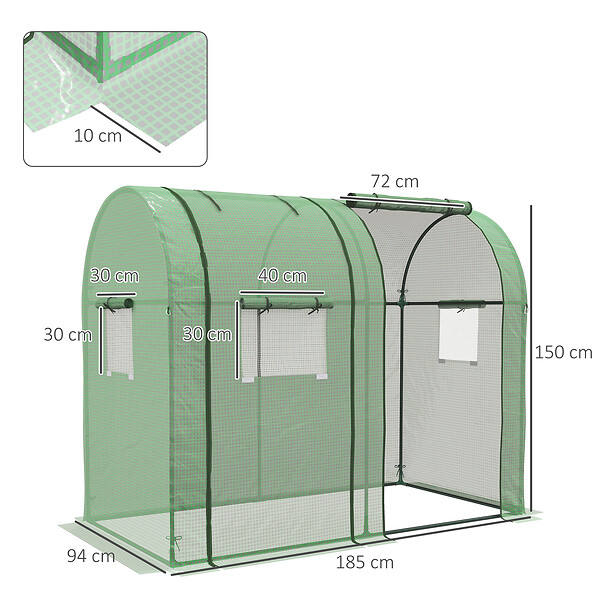 OUTSUNNY - Serre de jardin 1,8 m² - 2 portes zippées 4 fenêtres - acier PE vert - large