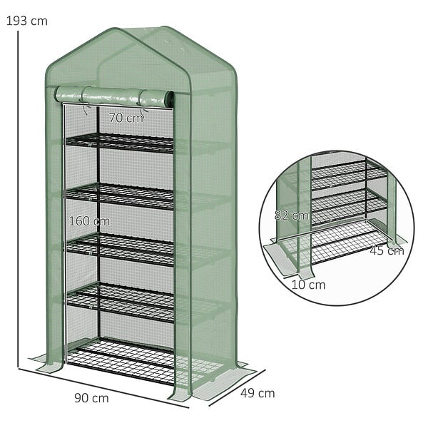 OUTSUNNY - Serre de jardin balcon 5 niveaux porte acier PE vert - large