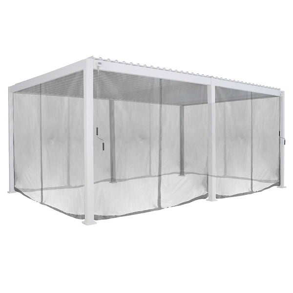 HESPERIDE - Kit de rideaux, moustiquaires et de rails pour tonnelle bioclimatique "Evora" 6 x 3,6m Gris clair - large