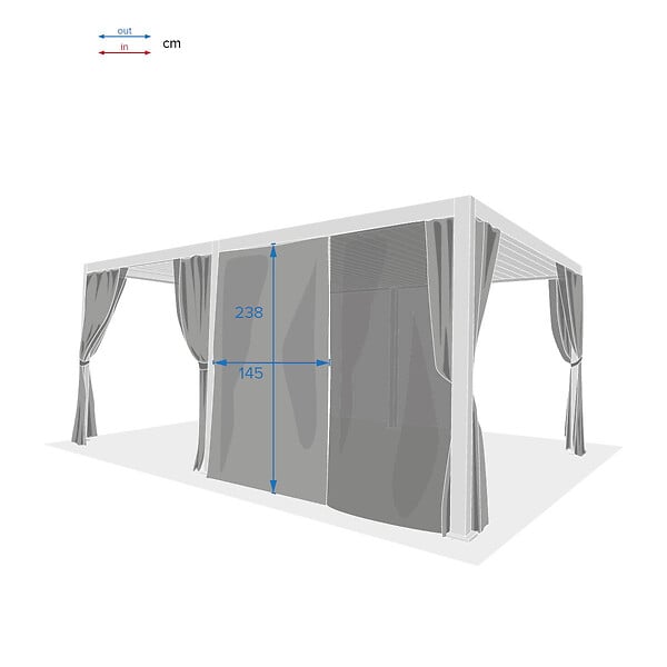 HESPERIDE - Kit de rideaux, moustiquaires et de rails pour tonnelle bioclimatique "Evora" 6 x 3,6m Gris clair - large