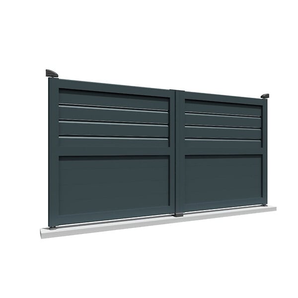INTERSUN - Portail double battant motorisé mixte L 3500 x H 1895 mm - Gris anthracite RAL 7016 - large