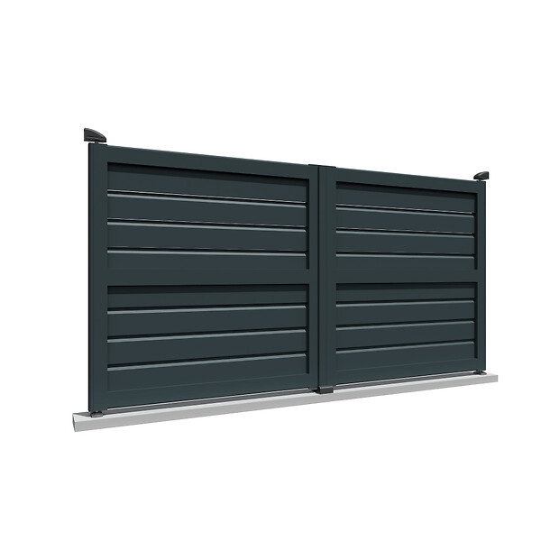 INTERSUN - Portail double battant motorisé brise-vue L 3000 x H 1580 mm - Gris anthracite RAL 7016 - large